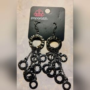 paparazzi Black Hammered Loop Dangle Earrings